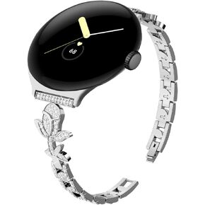 Bling Band Compatible with Google Pixel Watch Band/Pixel Watch 3 41mm Band/Pixel Watch 2 Band for Women, Slim Metal Rhinestone Diamond Wristband Strap for Pixel Watch Accessories