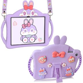 Kids Case for Samsung Galaxy Tab A8 10.5 2022 (SM-X200/X205/X207), with Strap, Cute Rabbit Shock Proof Handle Stand Case(Purple)