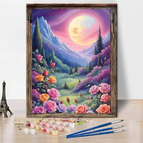 Xylogist Moon Paint by Numbers Kit for Adults - Paint by Numbers Flowers on Canvas, DIY Acrylic Watercolor Oil Paint by Number, Can be Used for Home Wall Decoration and Holiday Gifts 12X16Inch