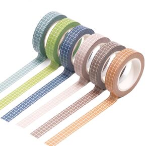 Grid Washi Tape Set of 6pcs 10mm Width Assorted Adhesive Masking Decorative Tapes Self-Stick for DIY Scrapbooking Decor Planners Crafts Supplies Gift Wrapping (6 Rolls 10MM)