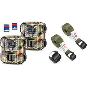 WOSPORTS Mini Trail Camera 2 Pack 24MP 1080P HD with 32GB SD Cards and Nylon Fiber Deer Camera Straps