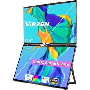 Triple Screen Extender 120hz 18.5" Portable FHD 1080P Monitor Folding Stacked Travel Monitor Automatic Rotation for Windows Mac OS Kickstand VESA Mountable No Driver