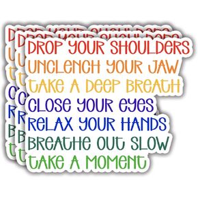 (3pcs) Drop Your Shoulders Take A Deep Breath Take A Moment Sticker Funny Resting Quotes Inspirational Vinyl Decal Gift Stickers for Tumbler Laptop Kindle Water Bottles Books Phone - Size 3x2.4
