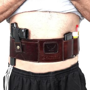 Belly Band Holster - Guardian Belt Holster - Cowhide Leather Concealed Carry, Athletic Design, Ambidextrous, Water-Resistant, Compatible with Glock, Smith & Wesson - Unisex