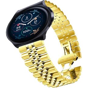 Compatible with Moto Watch 120 bands, 18mm, 20mm, 22mm Solid Stainless Steel Heavy Band with Butterfly Folding Clasp Link Bracelet Compatible with Moto 40, 70, 100, 120, 360 3rd Gen 2020 Smartwatch
