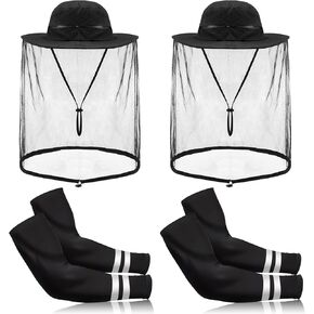 Ramede 4 PCS Mosquito Net Hat & Arm Safari Safari Mesh Mesh Hat Hat Coffing Sun Sun Cover for Fishing Gardening Outdior (Black)