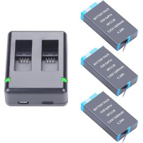 Max Battery 3-Pack Charger Kit Compatible with GoPro Max Series ACDBD-001 ACBAT-001 (Fully Compatible for Original MAX) 3.85V 1600mAh Lithium Ion Camera Batteria with 2-Channel Battery Charger Dock
