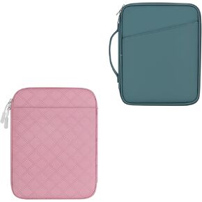 9-11 Inch Tablet Carrying Sleeve, Teal Blue(PU)+Pink(Fabric), 2Pcs