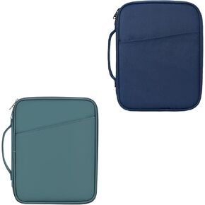 9-11 Inch Tablet Carrying Sleeve, Teal Blue(PU)+Navy Blue(Fabric), 2Pcs