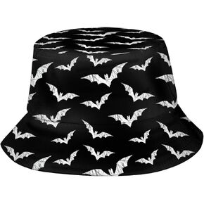 Gothic Goth Bucket Hat Fisherman Hat Horror Skull Bats Bucket Hats Sun Hat for Fishing Hiking Camping