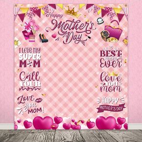 Mothers Day Backdrops for Photography,Happy Mothers Day Photo Backdrop Pink Mother‘s Day Decorations Banner for Party Photo Background