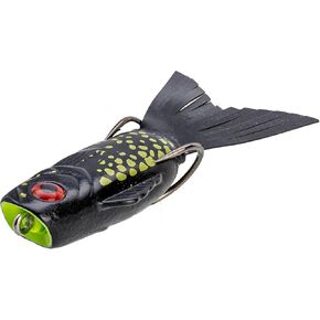 Strike King (BPOP-152) Bitsy Poppin’ Perch Fishing Lure, Hollow Body Topwater Bait, 1/4-Ounce, Cupped Nose, Exaggerated Tail, Sealed Body, Realistic Action, Size 3/0 Hooks, Tiger Black