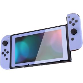 eXtremeRate Soft Touch Joycon Handheld Controller Housing with Full Set Black Buttons, Custom Replacment Shell Case with Light Violet Border Tempered Glass Screen Protector for Nintendo Switch Joy-Con