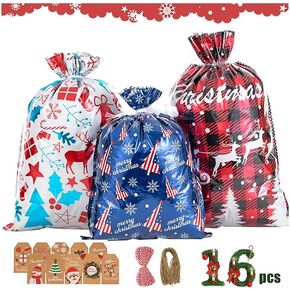OOOPEL Large Christmas Gift Bags with Drawstring Jumbo Reusable Christmas Gift Bags Convenient Plastic Gift Bags Christmas Big Christmas Bags for Gifts and Presents in Assorted Large Sizes