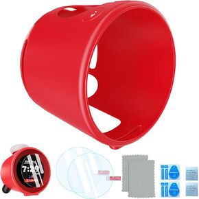 Silicone Case and HD Glass Tempered Films for Nintendo Sound Clock Alarmo, TanReginal Protective case and Film for Alarmo Nintendo, Red Case and 2 Pack Films Compatible with Nintendo Alarmo
