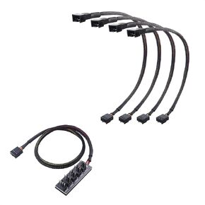 Cable Matters 1-Pack PC Case PWM Fan Hub (PC Fan Hub) 1-to-5 Way PC Fan Connector Adapter with 16-Inch Fan Cable & 4-Pack, PWM 4 Pin Fan Extension Cable - 12 inches (PC Fan Extension Cable)