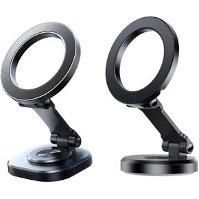 JOYROOM All-Metal Folding Magsafe Car Mount, 【2-Pack】 Black Round Base and Upgraded Square Base Phone Mount,【360° Rotation】 Magnetic Phone Holder for Car