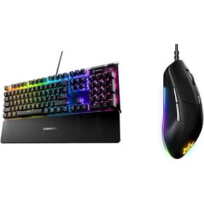 SteelSeries Apex 5 Hybrid Mechanical Gaming Keyboard – Per-Key RGB Illumination – Aircraft Grade Alu with Rival 3 Gaming Mouse