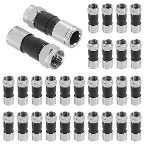 30pcs موصلات ضغط RG6 ، RG6 F نوع الموصل Coax Coaxial Coaxial Pitting Cable Cable Coax Adapter Coax (Black)
