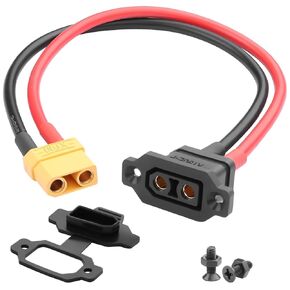 QIANRENON Gold Plated XT90 Fixed Mount Connector Cable 10AWG XT90E-F Female to XT90 Female Bulkhead Mount Short Cable Adapter,Dust Cover, for Mobile Power RC Airplane Model Battery, 30cm/11.8in