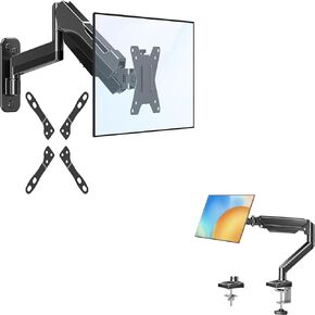 Monitor Arm Single for 13-32 inch, 4.4-19.8 lbs Computer Screens, Monitor Stand for Desk + Monitor Wall Mount for 17-35 Inch Computer Screen