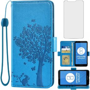 Asuwish Compatible with Moto E6 Wallet Case and Tempered Glass Screen Protector Flip Wrist Strap Card Holder Cell Phone Cover for Motorola MotoE6 E 6th Generation Gen Moto6E 6 6E XT2005-5 Men Gray