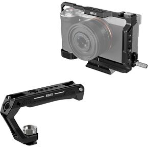 Alpha 7C II/Alpha 7CR Cage with Built-in Arca Quick Release Plate, NATO Rail, QR Plate for Arca/Manfrotto Included and Cold Shoe Mount Camera Top Handle, Universal Camera Cage Top Hand Grip Bundle