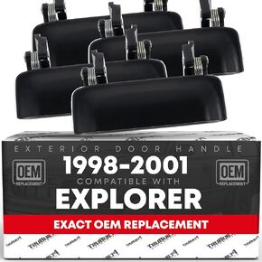 Exterior Front/Rear Driver & Passenger Door Handle - Set of 4 - Compatible with 1998-2001 Ford Explorer, 01-03 Explorer Sport; 98-01 Mercury Mountaineer - Smooth Black - OEM 2L2Z7822404AAPTM, 79102