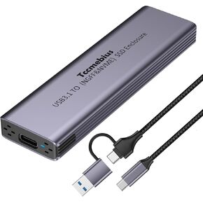 M.2 NVMe NGFF SSD Enclosure, Aluminum USB 3.1 Gen2 10Gbps External SSD Case for NVMe PCIe SATA M and M&B Key in 2230/2242/2260/2280, With 2-in-1 USB A/C Cable, Support UASP & Trim (TCC-S186)