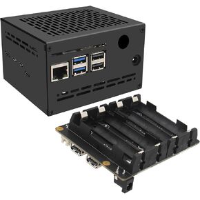 Geekworm X1202 4-Cell 5V UPS Shiled+X1202-C1 Metal Case for Raspberry Pi 5| Max 5.1V 5A Output|Wide 6-18V Input|Auto Power On|Safe Shutdown|Power Loss Detection