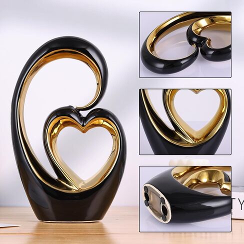 LCCCK Ceramic Heart Decor Love Statue Blue and Gold Heart Sculpture Couple Decorations for Bedroom, Romantic Wedding Table Centerpieces - Ideal Love Shack, Shelf, Desk, Entrance Table Decor in Kuwait