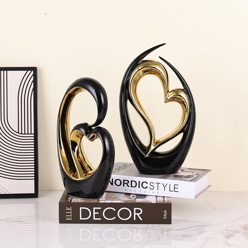 LCCCK Ceramic Heart Decor Love Statue Blue and Gold Heart Sculpture Couple Decorations for Bedroom, Romantic Wedding Table Centerpieces - Ideal Love Shack, Shelf, Desk, Entrance Table Decor in Kuwait