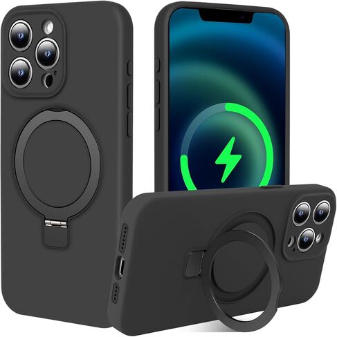 Silicone Case for iPhone 13 Pro Max, Compatible with MagSafe, Built-in Magnetic Stand Ring, Industrial Grade Drop Tested Protection Case for iPhone 13 Pro Max, 6.7in, Black in Saudi Arabia