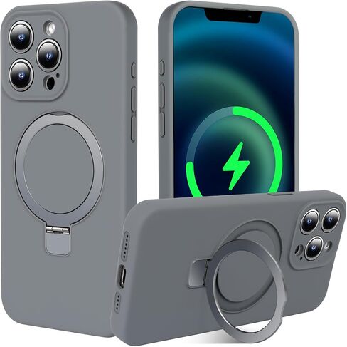 Silicone Case for iPhone 13 Pro Max, Compatible with MagSafe, Built-in Magnetic Stand Ring, Industrial Grade Drop Tested Protection Case for iPhone 13 Pro Max, 6.7in, Black in Saudi Arabia