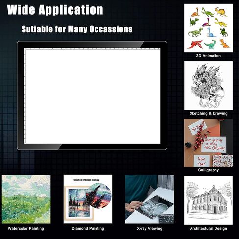 لوحة إضاءة تعمل بالبطارية اللاسلكية مقاس A4، صندوق إضاءة TOHETO للتتبع، سطوع خافت، لوحة إضاءة LED قابلة لإعادة الشحن، لوحة نسخ لاسلكية محمولة للفنان رسم رسم عرض الأشعة السينية (أبيض) in Kuwait