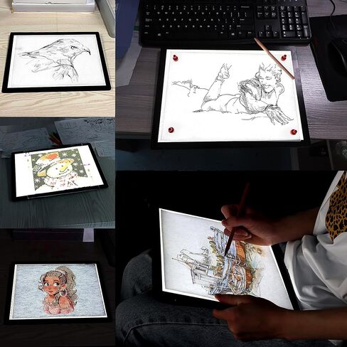 لوحة إضاءة تعمل بالبطارية اللاسلكية مقاس A4، صندوق إضاءة TOHETO للتتبع، سطوع خافت، لوحة إضاءة LED قابلة لإعادة الشحن، لوحة نسخ لاسلكية محمولة للفنان رسم رسم عرض الأشعة السينية (أبيض) in Kuwait