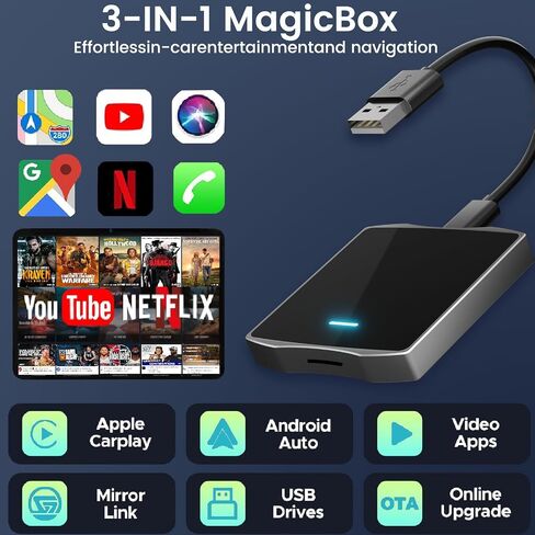 محول Carplay اللاسلكي ، 2025 ترقية دعم Netflix/YouTube/TF Card Card & Play مع Apple Car Play Wireless Adapter Android Auto in Saudi Arabia
