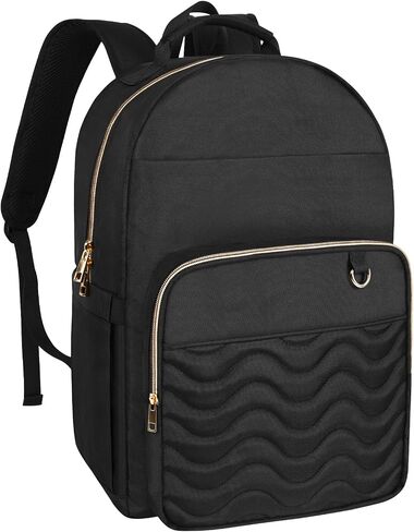 Travel Laptop Backpack for women, Work Backpack Woman with USB Charging Port, Water Resistant College Backpack, Stylish Quilted Girls Back Pack Casual Daypack for 15.6 Inch Laptop, Black in Saudi Arabia