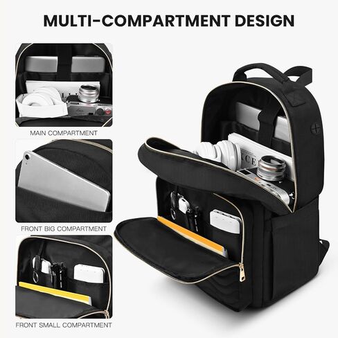 Travel Laptop Backpack for women, Work Backpack Woman with USB Charging Port, Water Resistant College Backpack, Stylish Quilted Girls Back Pack Casual Daypack for 15.6 Inch Laptop, Black in Saudi Arabia