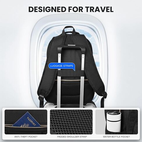 Travel Laptop Backpack for women, Work Backpack Woman with USB Charging Port, Water Resistant College Backpack, Stylish Quilted Girls Back Pack Casual Daypack for 15.6 Inch Laptop, Black in Saudi Arabia