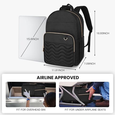 Travel Laptop Backpack for women, Work Backpack Woman with USB Charging Port, Water Resistant College Backpack, Stylish Quilted Girls Back Pack Casual Daypack for 15.6 Inch Laptop, Black in Saudi Arabia