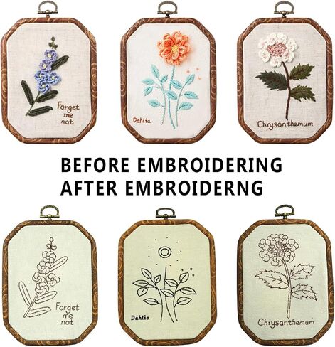 GOGLAM 3 Pack Embroidery Starter Kit with Pattern, Stamped Cross Stitch Kits for Beginners, Hand Embroidery Kit for Beginners Adults with Embroidery Hoop and Instructions in Saudi Arabia