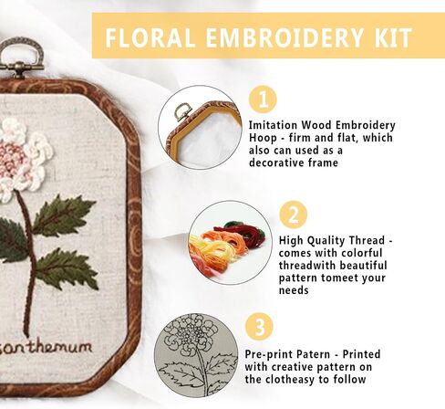 GOGLAM 3 Pack Embroidery Starter Kit with Pattern, Stamped Cross Stitch Kits for Beginners, Hand Embroidery Kit for Beginners Adults with Embroidery Hoop and Instructions in Saudi Arabia