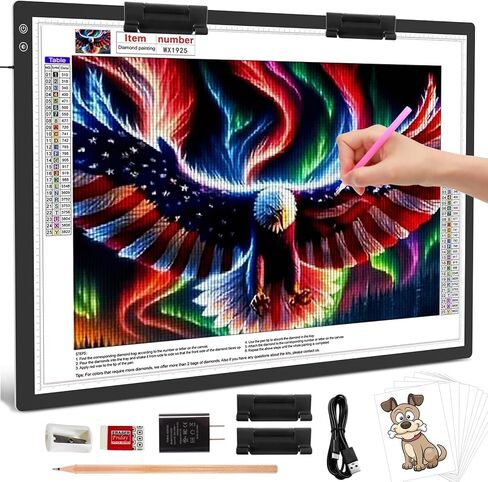 A3 LED Light Pad with Carry Bag, TOHETO Wireless Rechargeable Light Board with Stand and Top Magnetic Clip 3 Colors Stepless Dimmable 6 Levels Brightness Light Box for Diamond Painting Weeding Vinyl in Saudi Arabia