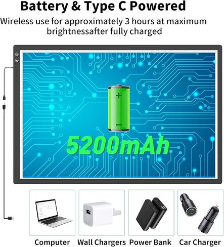 A3 LED Light Pad with Carry Bag, TOHETO Wireless Rechargeable Light Board with Stand and Top Magnetic Clip 3 Colors Stepless Dimmable 6 Levels Brightness Light Box for Diamond Painting Weeding Vinyl in Saudi Arabia