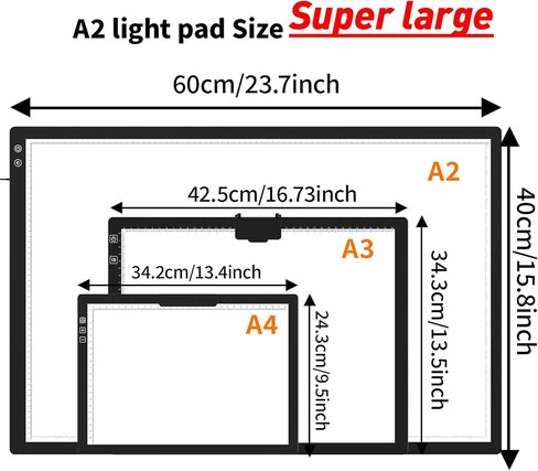 A3 LED Light Pad with Carry Bag, TOHETO Wireless Rechargeable Light Board with Stand and Top Magnetic Clip 3 Colors Stepless Dimmable 6 Levels Brightness Light Box for Diamond Painting Weeding Vinyl in Saudi Arabia