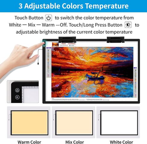 A3 LED Light Pad with Carry Bag, TOHETO Wireless Rechargeable Light Board with Stand and Top Magnetic Clip 3 Colors Stepless Dimmable 6 Levels Brightness Light Box for Diamond Painting Weeding Vinyl in Saudi Arabia