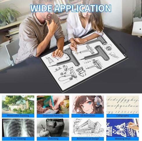 A3 LED Light Pad with Carry Bag, TOHETO Wireless Rechargeable Light Board with Stand and Top Magnetic Clip 3 Colors Stepless Dimmable 6 Levels Brightness Light Box for Diamond Painting Weeding Vinyl in Saudi Arabia