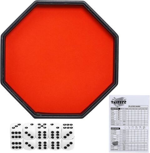 Octagon Dice Rolling Tray Set PU Leathe Velvet for Rolling Dice Storage Tray with Dice and Rule Cards Multicolor for Table Games Like RPG and DND (Black) in Saudi Arabia