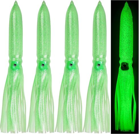 Luminous Squid Skirts Octopus Fishing Lures, 4PCS 11.8" Glow Octopus Skirt Soft Fishing Baits Trolling Fishing Lures Accessories Saltwater Fishing Tackle in Kuwait